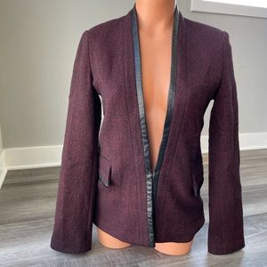 Maje Burgundy Wool Blazer Leather Piping M 38
